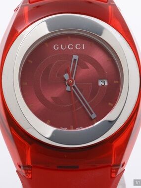 Gucci Red Transparent Silicone Women's Watch with Silver Bezel